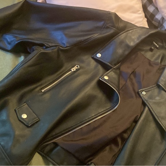 Torrid Sleek Black Leather Jacket with Embroidery on back - Picture 5 of 12